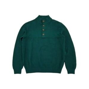 IZOD Men's Green 1/4 Button-up Mockneck Long Sleeve Cotton  Sweater Size L